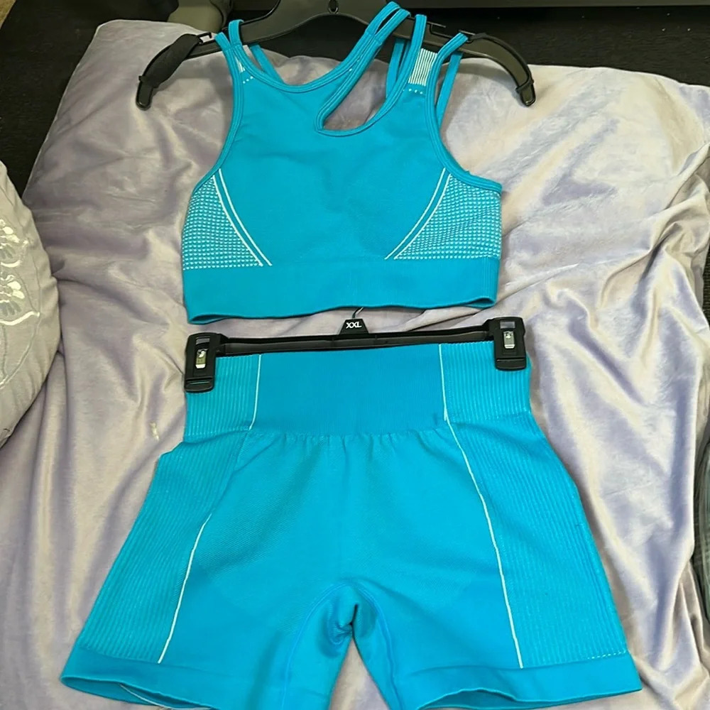 WodoWei Women's Set 2 Piece Shorts & Sports Bra Blue Size Small (see info) - Picture 5 of 10